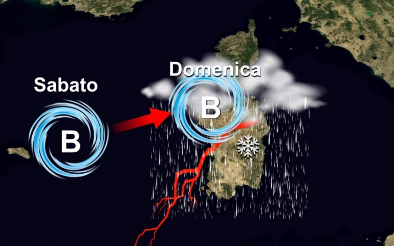 Maltempo in arrivo: grandi piogge. Neve su Gennargentu. Calo temperatura e venti forti