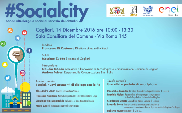 Cagliari capitale dei social per un giorno. Il 14 dicembre arriva “#socialcity”: il web al servizio del cittadino