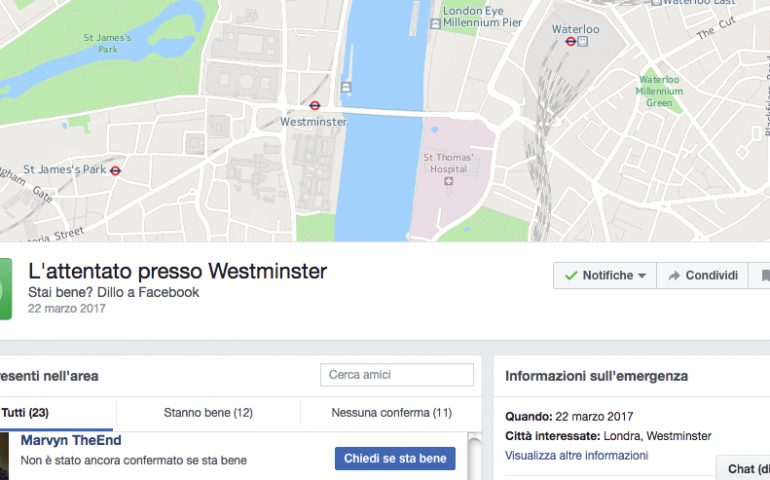 Attentato a Londra, centinaia di Cagliaritani in UK utilizzano l’applicazione “Stai bene? Dillo a Facebook”. La Farnesina avvia le pratiche per scongiurare il coinvolgimento di Italiani
