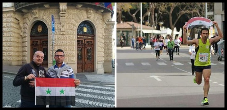 Atleta cagliaritano si piazza sul podio della mezza maratona di Praga: al traguardo sventola la bandiera della Siria