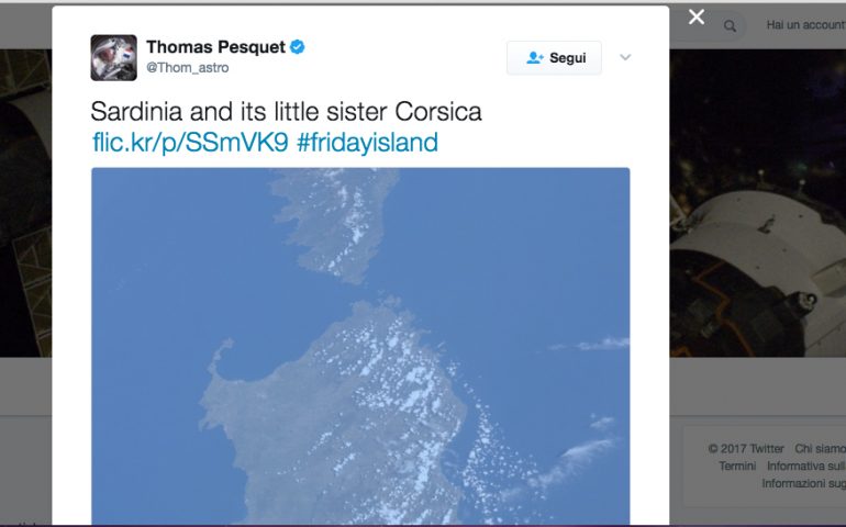 La Sardegna e la sua sorella minore Corsica: un’altra foto della nostra Isola dallo spazio. È opera dell’astronauta francese Thomas Pesquet