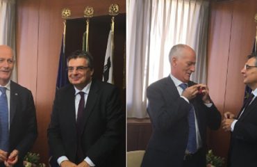 Il Capo della Polizia Gabrielli con il presidente del Consiglio regionale Ganau - Foto Consiglio regionale della Sardegna (Twitter)