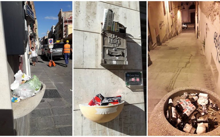 La foto: Cagliari, fioriere scambiate per cestini dei rifiuti (eppure si vede che non lo sono)