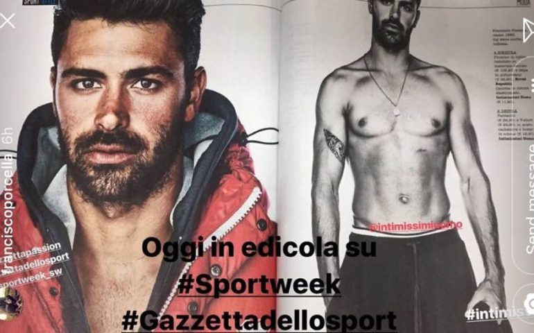 La foto: il surfista cagliaritano Francisco Porcella per Intimissimi su SportWeek de La Gazzetta dello Sport