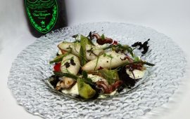 Calamaro e salsa del suo nero, ricotta di pecora affumicata, asparagi e carciofi - Ristorante Capodimonte