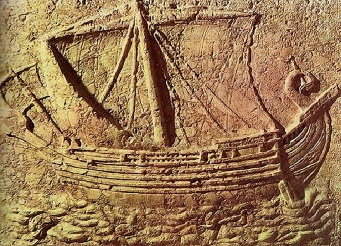 Un bassorilievo di una nave fenicia