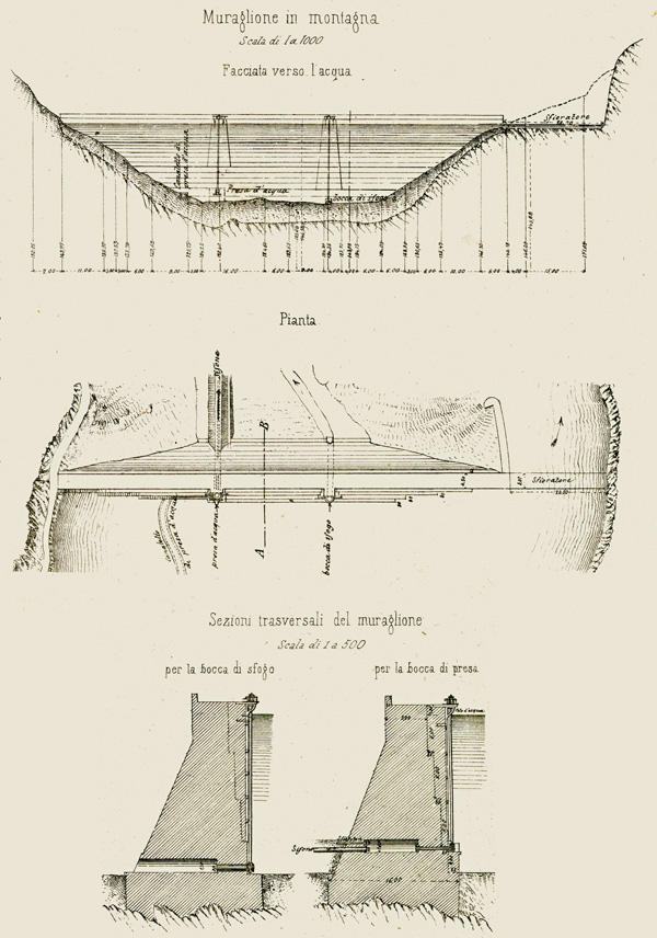 I disegni della prima diga di Corongiu pubblicati su dighe.sardegna.it (Giornale del Genio Civile, 1867)