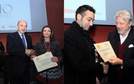 Sebastiano Fadda a sinistra e Antonello Fois a destra premiati dal concorso Olio Capitale