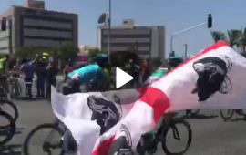 I Quattro Mori sventolano ad Haifa Israele per il Giro d'Italia