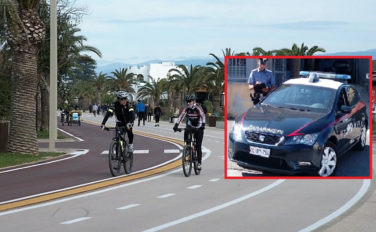 pista ciclabile poetto cagliari.con carabinieri