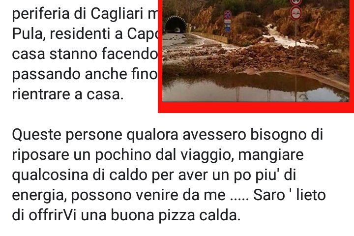 Il grande cuore dei sardi. Ospitalità e cibo a chi è rimasto bloccato dall’alluvione fra Cagliari e Capoterra