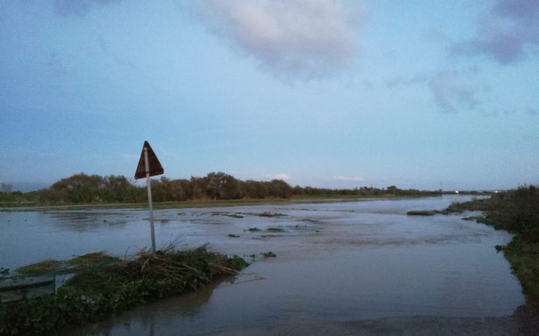 La foto (e il video): la strada tra Uta e Decimomannu invasa dalla piena del Rio Mannu