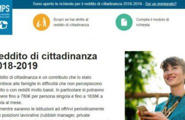 La home page del finto sito reddito di cittadinanza Imps