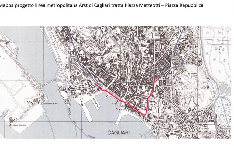 Mappa progetto linea metropolitana Arst di Cagliari tratta Piazza Matteotti – Piazza Repubblica
