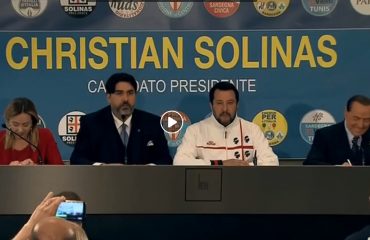 Giorgia Meloni Christian Solinas Matteo Salvini e Silvio Berlusconi a Cagliari