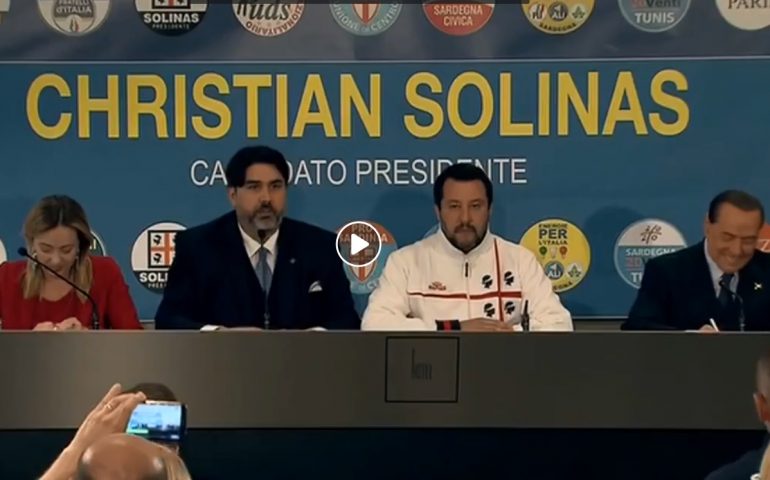 Giorgia Meloni Christian Solinas Matteo Salvini e Silvio Berlusconi a Cagliari