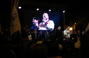 Solinas e Salvini in piazza del Carmine