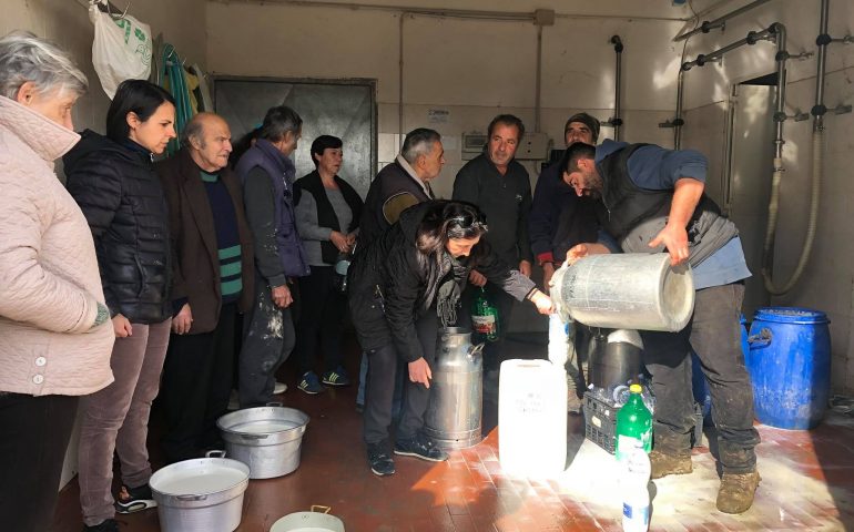 Protesta dei pastori: a Seuni il latte viene regalato alle famiglie del paese