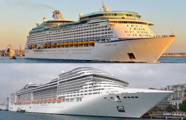 La Explorer of the Seas in alto e la Msc Divina in basso