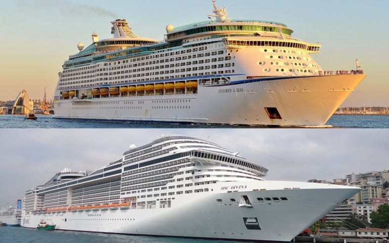 La Explorer of the Seas in alto e la Msc Divina in basso
