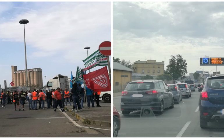 Protesta dei lavoratori portuali a Cagliari: traffico in tilt, si procede a passo d’uomo