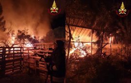 Incendio in un ovile a Dolianova
