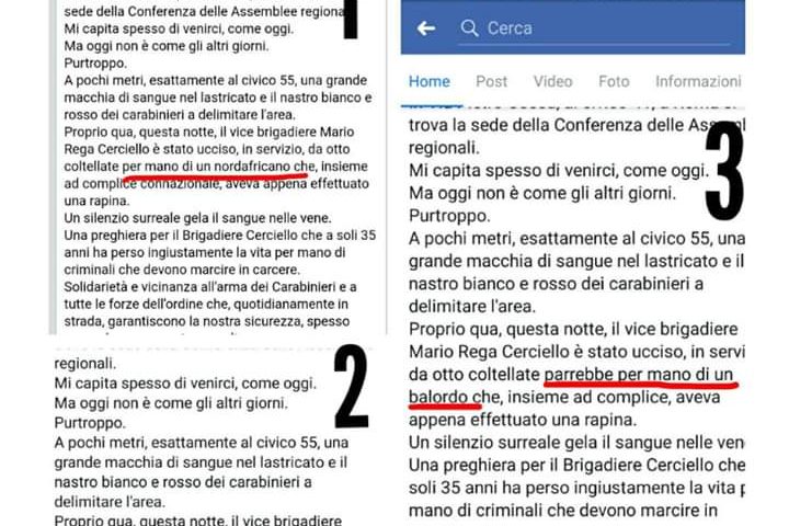 Pais: “Carabiniere ucciso per mano di un nordafricano”, ma l’assassino è americano, allora corregge con “Balordo”