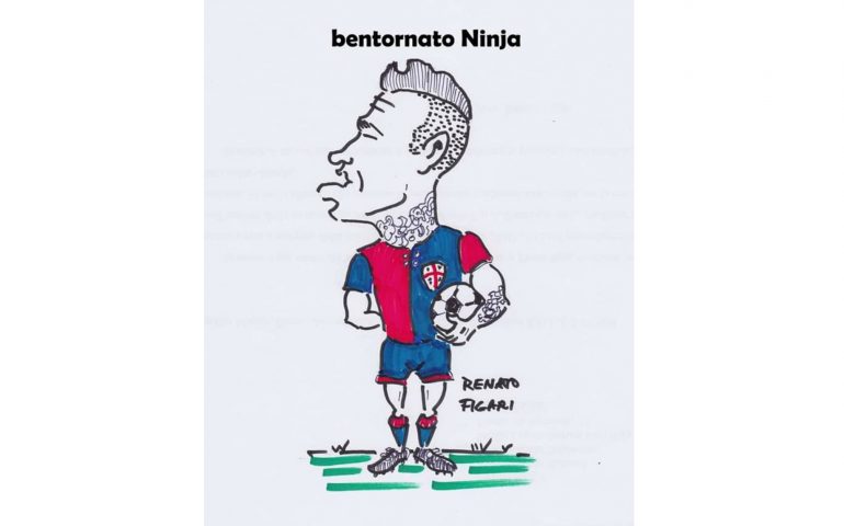 Il ben tornato a Nainggolan in una vignetta di Figari: e la cresta diventa la Sella del Diavolo