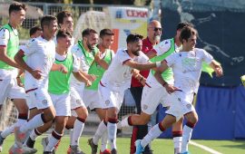Bruno Comnti Junior festeggia il gol in Empoli-Cagliari Primavera