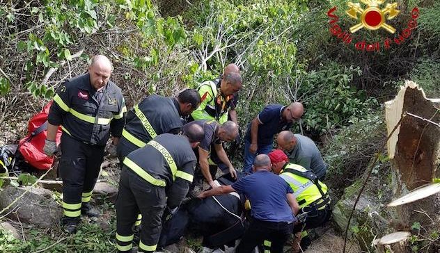 Mucca finisce in un dirupo e viene salvata dai Vigili del fuoco