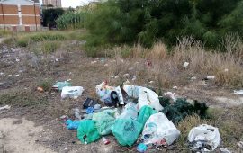 Rifiuti abbandonati in un campo in via Ferraris
