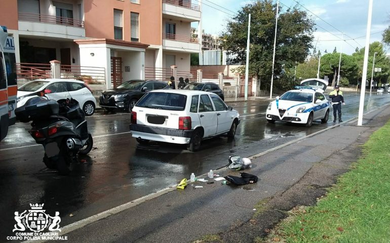 Brutto incidente in viale Marconi, motociclista trasportato al Brotzu in codice rosso