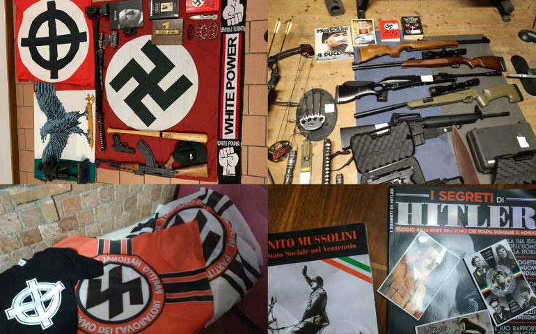 Alcuni frame del video diffuso dalla Polizia di Stato che ha sequestrato materiale neonazista e armi in tutta Italia. Blitz anche a Nuoro