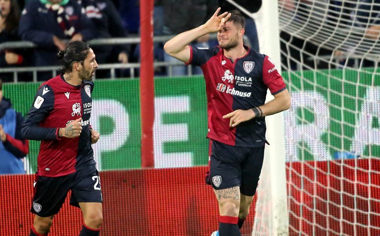 Alberto Cerri dopo il gol in coppa Italia contro la Sampdoria giovedì 5 dicembre 2019