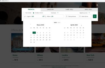 Schermata di Alitalia per i voli in continuità territoriale