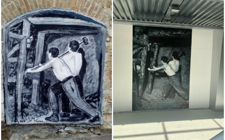 Quel murale di Ielmo Cara che lega le Miniere Rosas alle Colline Metallifere di Gavorrano