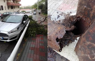 Cagliari, paura in via Argonne palo della luce arrugginito crolla vicino a un'auto