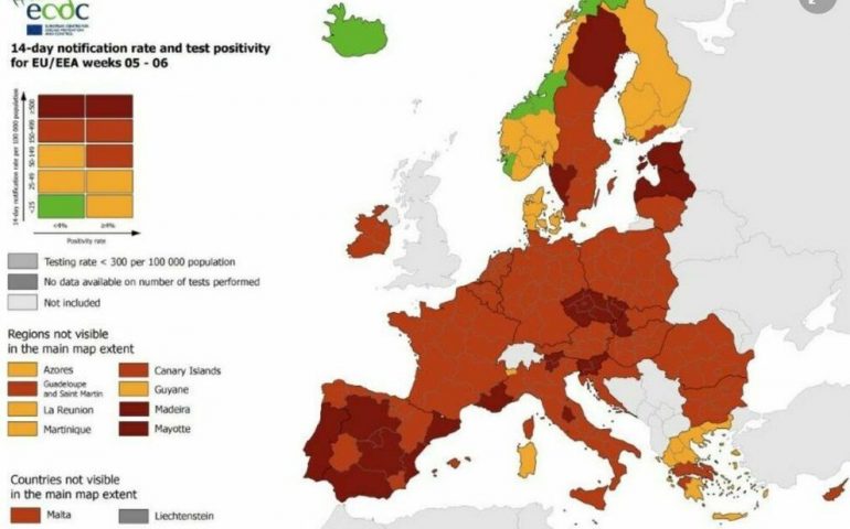 Nuova mappa Ue Covid: buone notizie per la Sardegna che diventa zona arancione