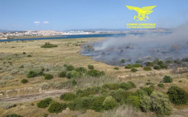 Giorgino, fuoco e fiamme a Villa Aresu: sul posto l’intervento del Corpo Forestale