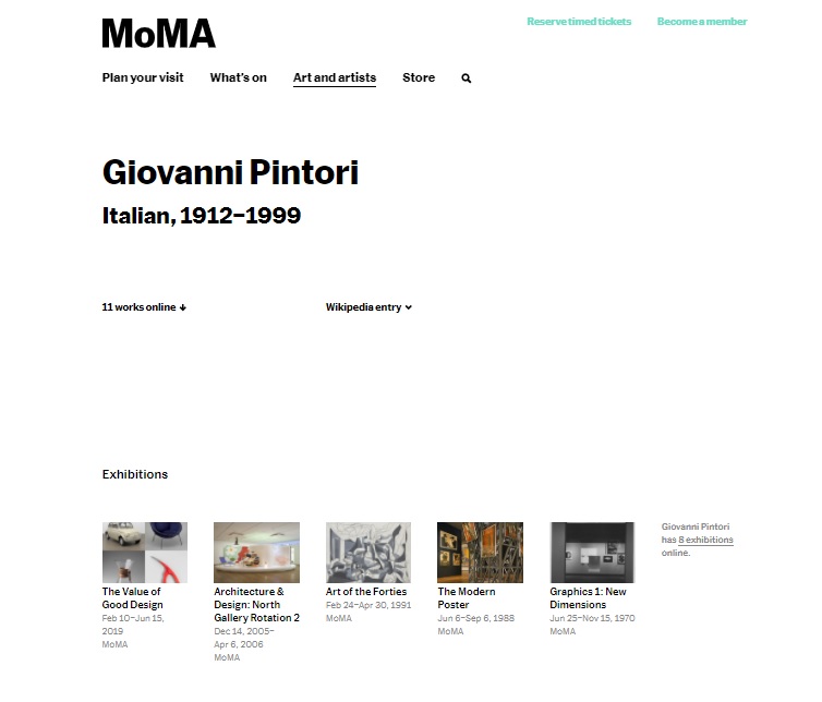 La Pagina del Moma di New York dedicata a Giovanni Pintori