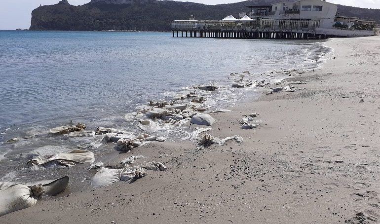 Cagliari, Poetto, sacchi sulla battigia (15 marzo 2021) - Copia