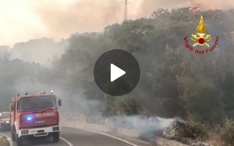 (VIDEO) Vigili del fuoco al lavoro dall’alba per spegnere l’incendio nell’oristanese