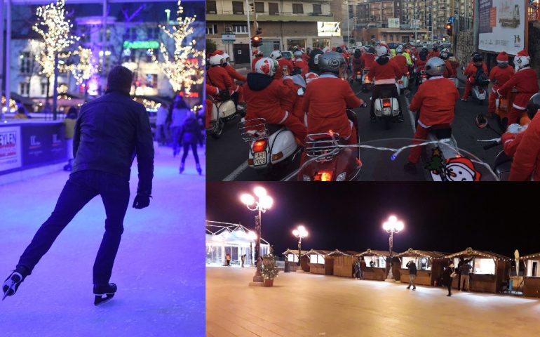 Si accende il Natale a Cagliari, Santa Claus in Vespa e tutti al Bastione a pattinare: oggi la “nevicata” al villaggio