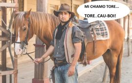 Portrait of cowboy and horse on wild west film set, Fort Bravo, Tabernas, Almeria, Spain