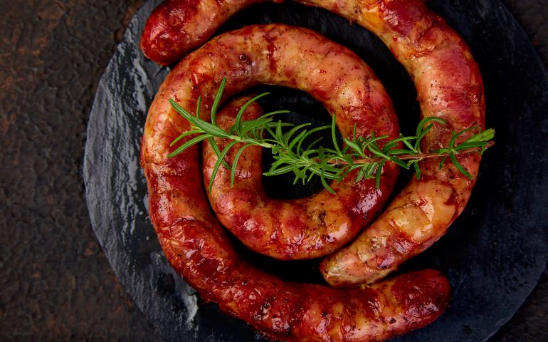 Grilled or Roasted spiral pork sausages