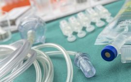 Detail of rubbers of a drip irrigation equipment in hospital operations table, conceptual image