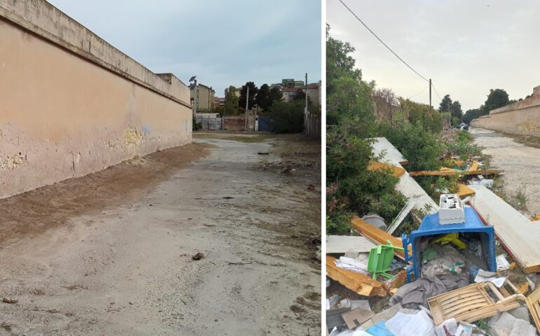 Cagliari: ripulita la via Monferrato, la stradina adiacente al Cimitero per anni piena di rifiuti