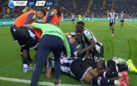 Esultanza dopo il gol del raddoppio dell'Udinese