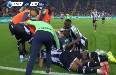 Esultanza dopo il gol del raddoppio dell'Udinese