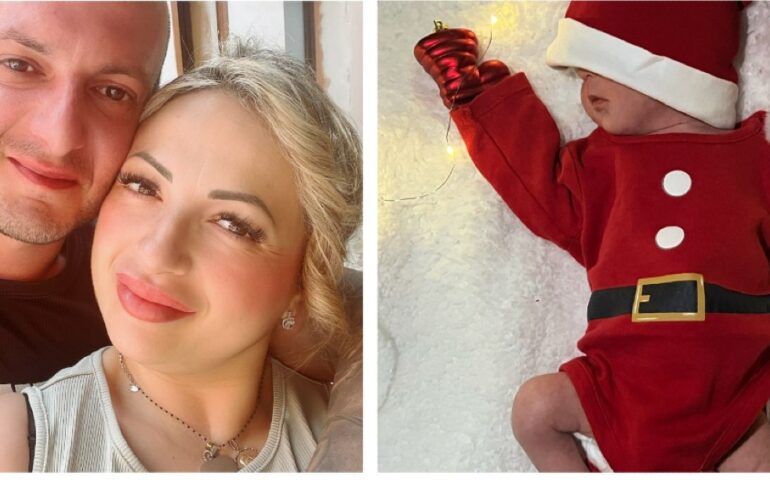 Francesca Fadda con il marito e il figlio appena nato